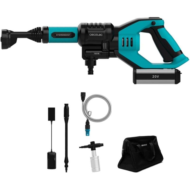 Cecotec HydroBoost 10000 Liberty Cordless Pressure Washer, Power 180 W, Maximum Pressure 24 Bar, Maximum Flow 180 l/h, Eco Mode, Autonomy 55 Minutes, Includes Soap Bottle and Carry Bag