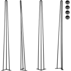 VEVOR Hairpin Table Leg 34 Inch 86.3 cm, Table Legs Metal Black 4 Pieces, Hairpin Table Legs 3 Posts, Hairpin Leg Carbon Steel with 4 Rubber Base Feet, Furniture Feet, Adjustable, Interchangeable DIY
