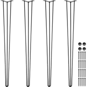 Happybuy 40 Inch Hairpin Table Leg Table Legs Metal Black 4 Pieces Furniture Feet Adjustable Interchangeable DIY Hairpin Leg Carbon Steel with 4 Rubber Base Feet