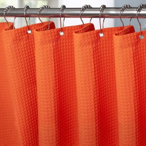 Waffle Fabric Shower Curtain with Metal Shower Curtain Rings, Textile Bathtub Curtain, Anti-Mould Bathroom Curtain Set, Waterproof Bath Curtain, Heavy Shower Curtain – 182 x 214 cm (Orange)