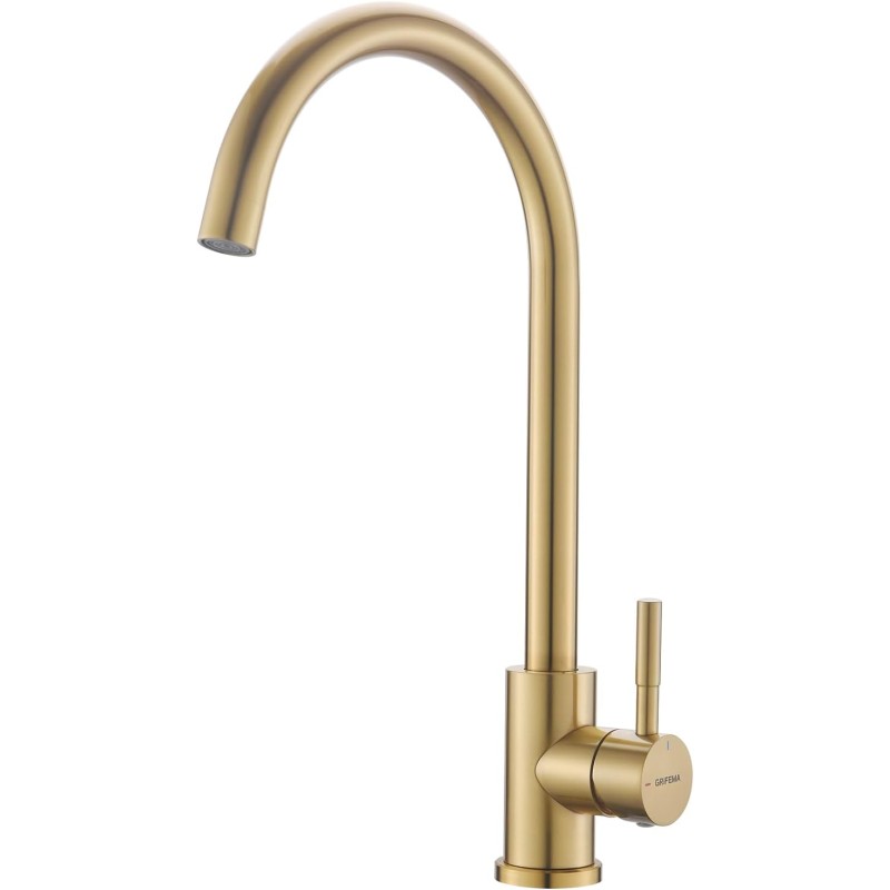 GRIFEMA Kitchen Tap Water-Saving - Kitchen Tap 360° Rotation, Mixer Tap with 50 cm Cold Hot Water 3/8 Inch Hoses, Tap Easy Assembly, Sink Mixer Tap Stainless Steel, Brushed Gold