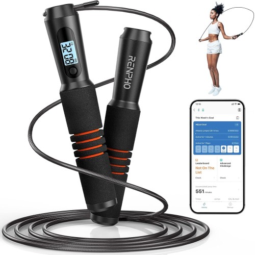 RENPHO Smart Skipping Rope с брояч за скачане с въже, регулируемо приложение за анализ на данни, скачане с въже, фитнес за мъже, жени и деца, оборудване за кросфит тренировки