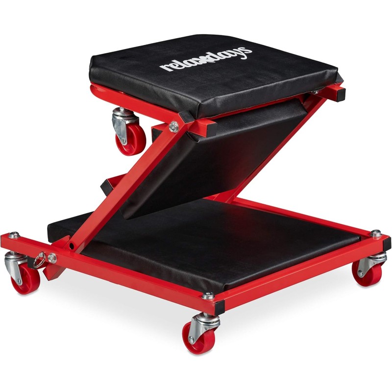 Relaxdays Roller Board Workshop up to 150 kg, 2-in-1 Rolling Seat and Workshop Lounger, Foldable, 360° Rotatable, for Car, Steel, Black