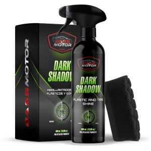 BassMotor Plastic and Tyre Polish for Car, Motorcycle, Old Rubber, Restores Shine, Indoor/Outdoor Dark Shadow 500ml + Premium Sponge