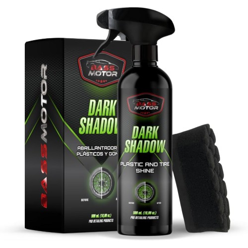BassMotor Полиращ препарат за пластмаса и гуми за автомобили, мотоциклети, стари гуми, възстановява блясъка, за вътрешна/външна употреба Dark Shadow 500 ml + Premium Sponge