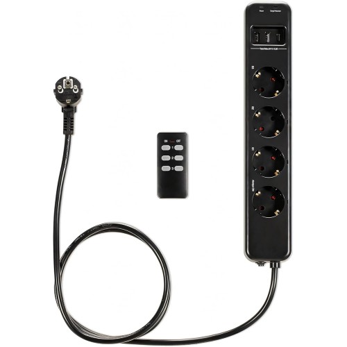 Navaris Wireless Power Strip 4-Way Individually Switchable - with 3x USB Sockets - Radio Socket Strip with Remote Control - Multiple Socket Black
