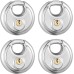 Pack of 4 Stainless Steel Key Disc Padlocks with Key 6.5cm Wide, 3/8 Diameter Disc Shackle for Storage Units, Sheds, Garages and Fences