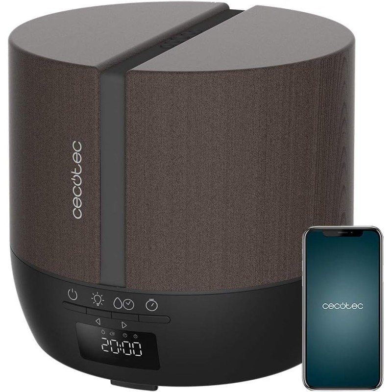Cecotec PureAroma 550 Connected Black Wood Aroma Diffuser 500 ml Capacity, LED Display, Speaker, Bluetooth Control, App Control, 12-Hour Timer, 3 Operating Modes, Coverage of 30 m²
