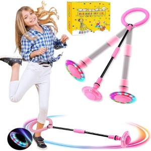 Q-WOOFF Children's Flashing Jump Ring, Sports Jumping Ball, Foldable Flash Jumping Ball, Suitable for Skill Games for Children or Adults, Exercise (Pink) (L)