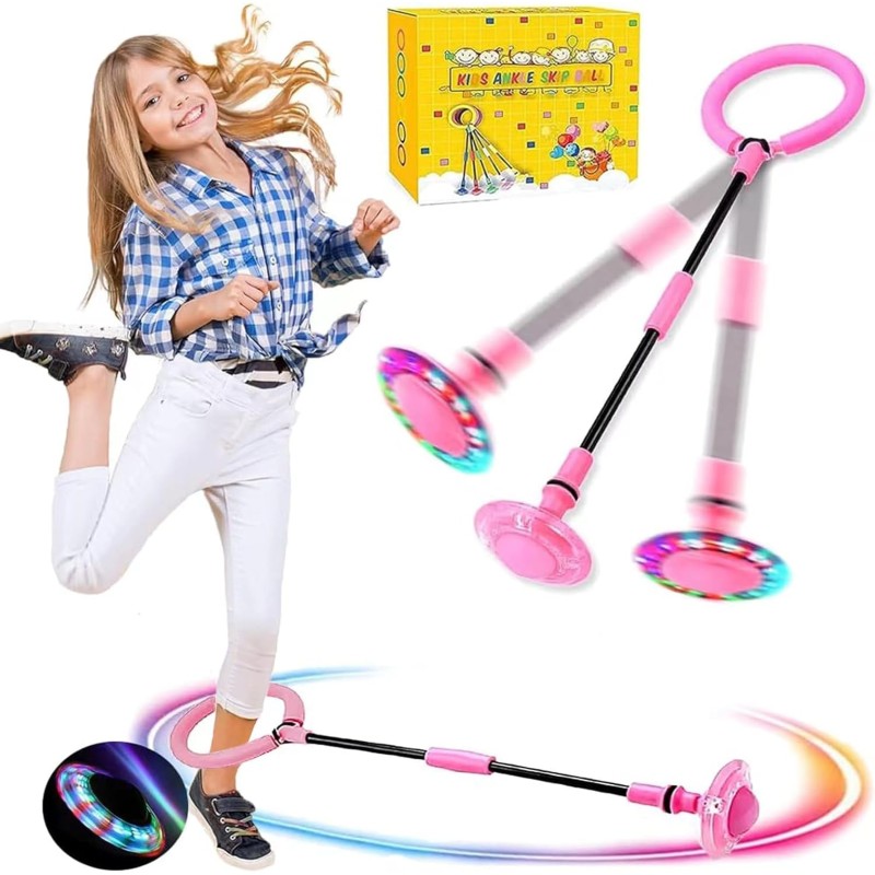 Q-WOOFF Children's Flashing Jump Ring, Sports Jumping Ball, Foldable Flash Jumping Ball, Suitable for Skill Games for Children or Adults, Exercise (Pink) (L)