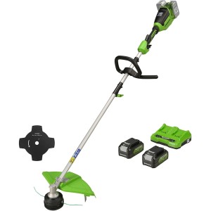 Greenworks 48 V (2 x 24 V) cordless grass trimmer for small to medium gardens, 40 cm cutting width, shock feed, 2 mm double nylon thread, two 24 V 4 Ah batteries and double charger GD24X2TXK4X
