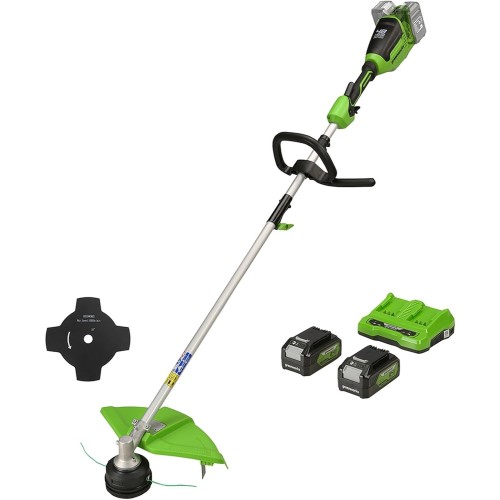 Greenworks 48 V (2 x 24 V) cordless grass trimmer for small to medium gardens, 40 cm cutting width, shock feed, 2 mm double nylon thread, two 24 V 4 Ah batteries and double charger GD24X2TXK4X