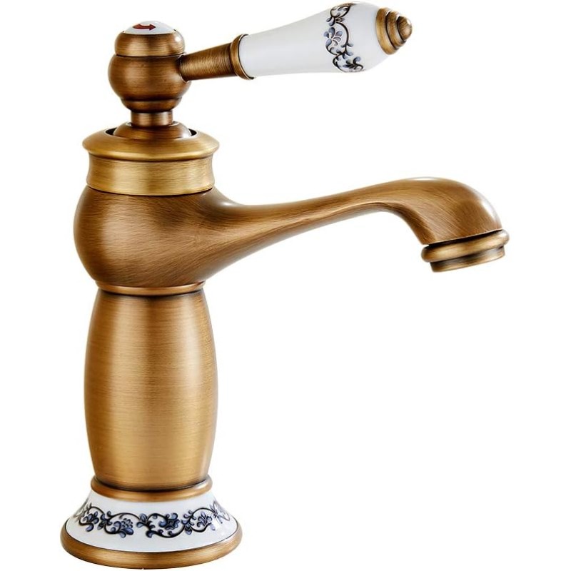 Antique Bathroom Sink Mixer Tap Antique Brass Ceramic Basin Mixer Tap Single Lever Mixer Tap Retro Classic Mixer Tap Cold/Hot Water Tap