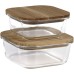 Cofan Set of 2 Square Lunch Boxes Made of Borosilicate | Bamboo Model | Bamboo Lid | Capacity 520-800 ml