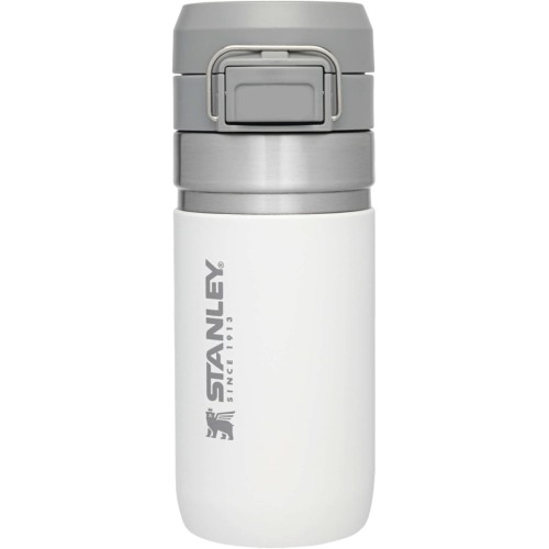 Stanley Quick Flip Water Bottle, Stainless Steel, 0.47 L, Keeps Drinks Cold for 7+ Hours, BPA-Free, Dishwasher-Safe, Push Button Lid, Leak-Proof Thermos Flask, Polar (White)