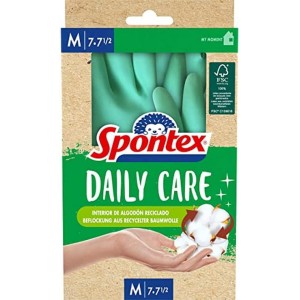 Spontex Daily Care Household Gloves Made from 100% FSC Certified Latex with Recycled Cotton Lining for All Cleaning and Maintenance Tasks, 1 Pair, Size M (7-7.5)