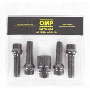 OMP Speed Set of 4 Anti-Theft Screws Rims M14 x 1.5 with Thread Length 40 mm Tapered Shape Black