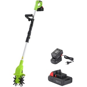 BAKAJI Garden Hoe with Lithium Battery 20V 4000mAh Electric Motor Hoe 2 Blades 15cm Working Width 10cm Speed 250RPM Ergonomic Handle Garden Growing