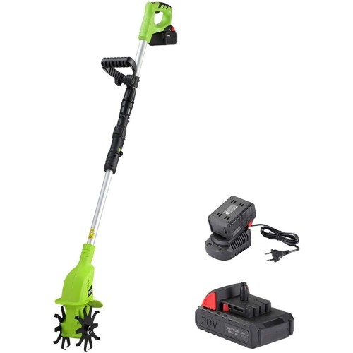 BAKAJI Garden Hoe with Lithium Battery 20V 4000mAh Electric Motor Hoe 2 Blades 15cm Working Width 10cm Speed 250RPM Ergonomic Handle Garden Growing