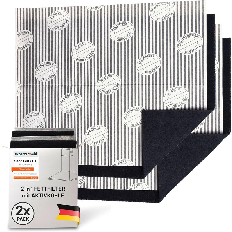 FilterBase® Activated Carbon Filter Cooker Hood | Pack of 2 | Flat Grease Filter + Carbon Filter for Cooker Hood | Activated Carbon Filter Mat Can Be Cut to Size 57 x 47 cm