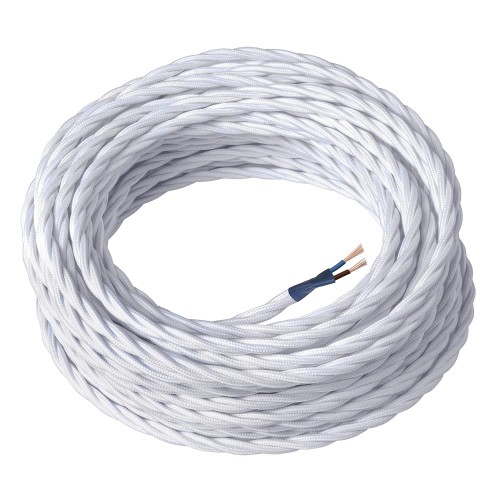 Amarcords - Textile cable for lamps, white, braided, silk, 10 m, with 2 conductors 2 x 0.75 mm - fabric cable covered with coloured vintage fabric for chandeliers, wall lamps and lampshades