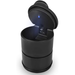 Car LED Ashtray with Lid and LED Light for Cup Holder, Car Ashtray, Portable Cylinder Travel Ashtray with Blue LED Light Indicator for Car, Vehicle, Truck