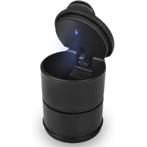 Car LED Ashtray with Lid and LED Light for Cup Holder, Car Ashtray, Portable Cylinder Travel Ashtray with Blue LED Light Indicator for Car, Vehicle, Truck