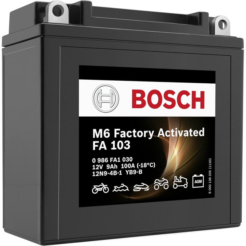 BOSCH YB9-B Motorcycle Battery 9Ah 100A Gel Technology Cycle-Resistant Starter Battery, Storage-Free, Maintenance