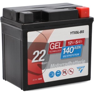 Cartec Motorcycle battery YTX5L-BS, 4Ah, 80A, gel technology motorcycle starter battery, OEM quality, cycle-resistant, storage-free, maintenance-free