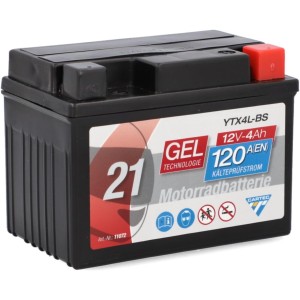 Cartec Motorcycle battery YTX4L-BS, 4Ah, 70A, gel technology motorcycle starter battery, OEM quality, cycle-resistant, storage-free, maintenance-free