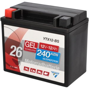 Cartec Motorcycle Battery YTX12-BS, 10 Ah, 180 A, Gel Technology, Motorcycle Starter Battery, OEM Quality, Cycle Resistant, Shelf Life, Maintenance Free