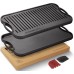 OVERMONT Cast Iron Grill Plate Cast Iron Double-Sided Grill with Handles 43.2 x 24.9 cm for BBQ Oven Cooker Charcoal Grill Gas Grill