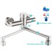 Wall Kitchen Tap 360° Rotatable 304 Stainless Steel Tap Kitchen Wall Fitting Sink Mixer Tap Wall Mounted Single Lever Mixer Tap for Kitchen with Swivel Spout, Silver