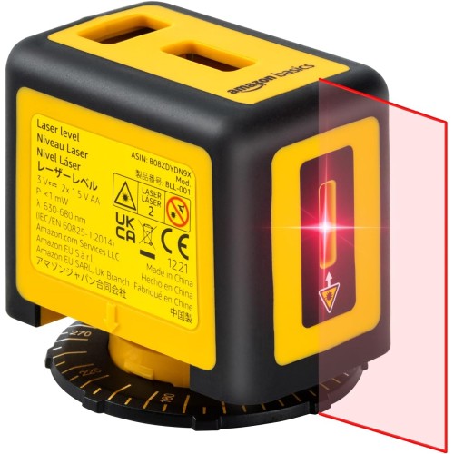 Amazon Basics 3m 10ft Class II Laser Level with Two Extra Large Backlit Levels 360 Degree Rotation Laser Level Yellow Black