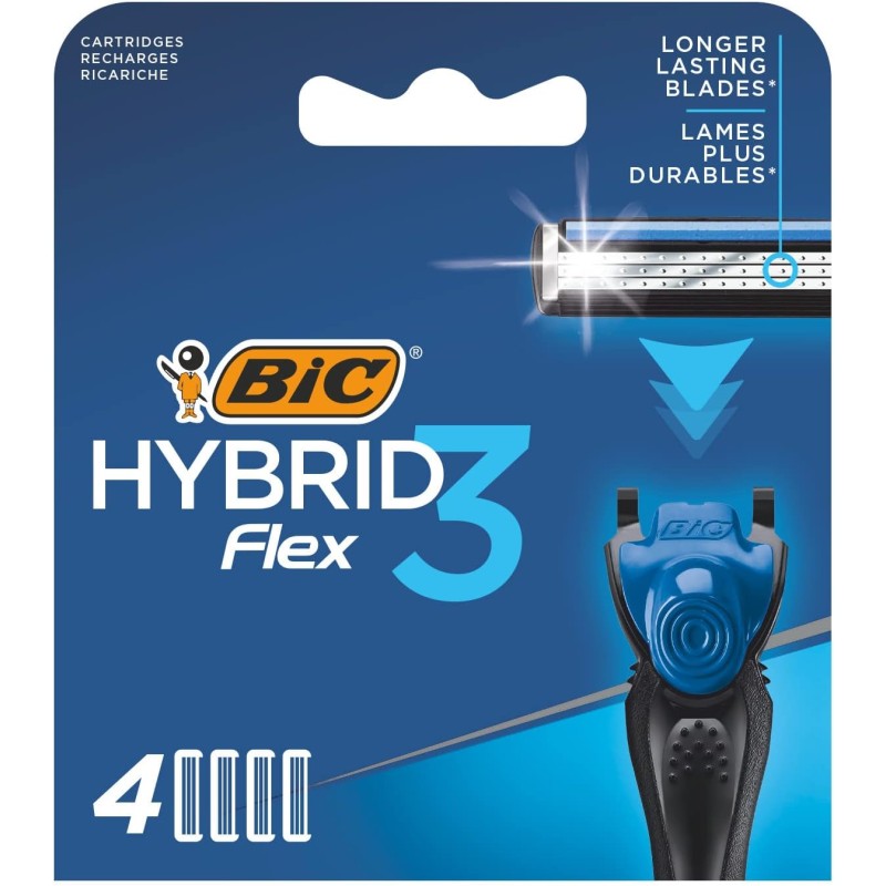 BIC Germany Razor Blades for Men Razor Hybrid 3 Flex Pack of 4 Refill Pack for Wet Razor with 3 Titanium Blades Pack of 4