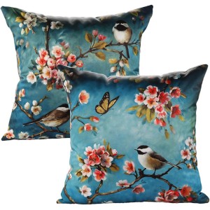 JOTOM Cushion Cover for Home Living Room Sofa Cushion Cover 45 x 45 cm Set of 2 (Bird)