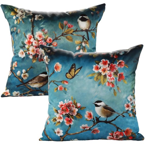 JOTOM Cushion Cover for Home Living Room Sofa Cushion Cover 45 x 45 cm Set of 2 (Bird)