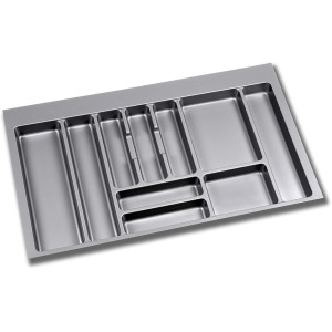 Emuca - Cutlery Organiser, Drawer Organiser for Kitchen, Cutlery Tray, 10 Compartments, Module 90 cm, Plastic, Grey