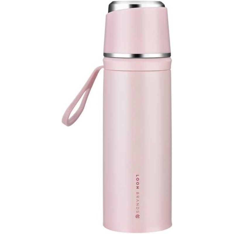 Loon Brands Thermos Flask with Mug - Thermal Mug 500 ml - Stainless Steel Drinking Bottle 100% Leak-Proof Insulated Mug - Double-Walled - Ultralight Thermos Flask for Office, Sports, Outdoor (Pink)