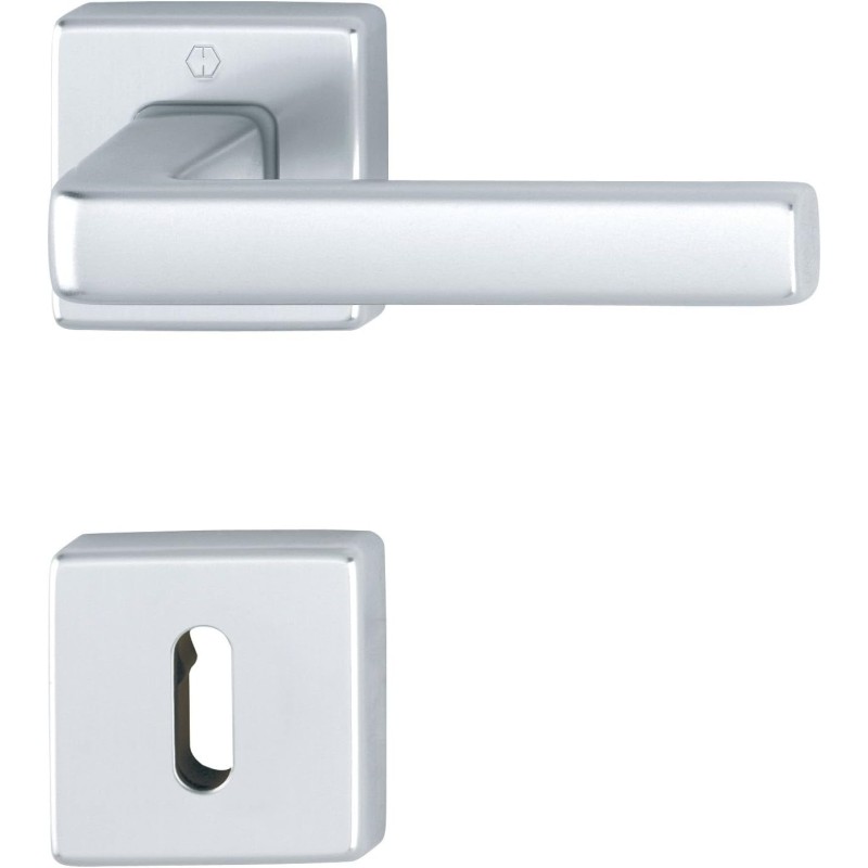 Dublin Handle Set on Rosette Square PZ, Aluminium Silver Anodised