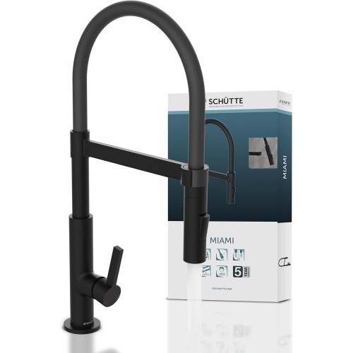 SCHÜTTE 79147 Miami Kitchen Tap 360° with Soft Touch Hose, Single Lever Mixer Tap with Extendible Magnetic Dish Rinser, Mixer Tap for Sink, Kitchen Tap Matt Black