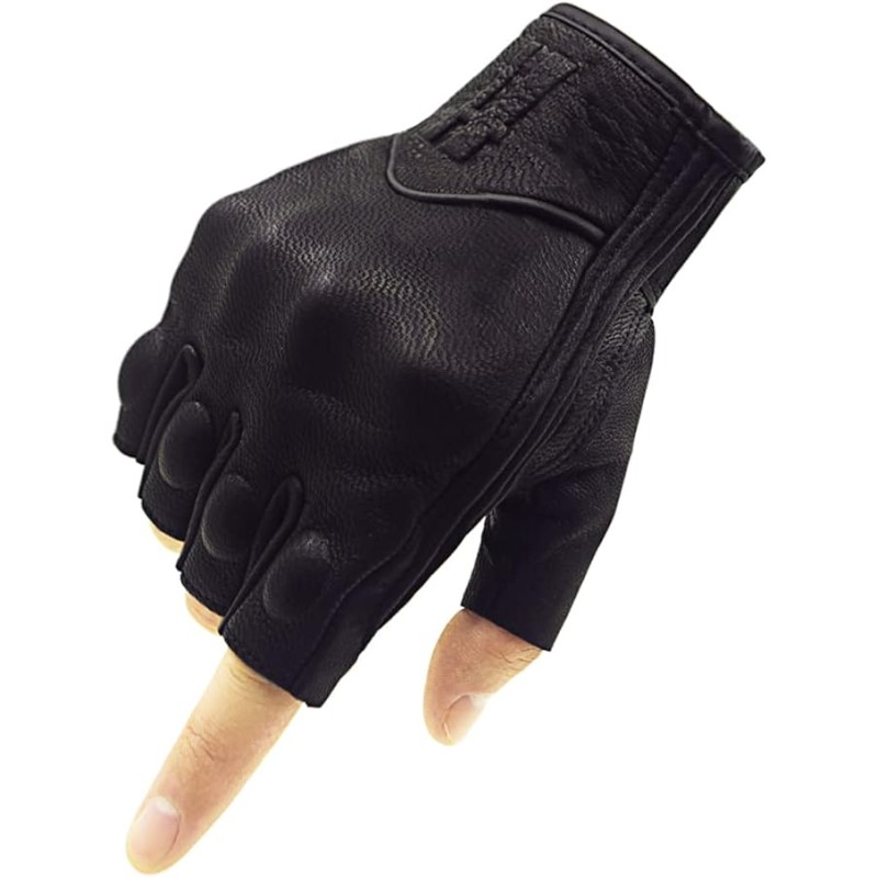 Harssidanzar GM037EU Мъжки ръкавици без пръсти от кожа на коза за мотоциклети с сензорен екран