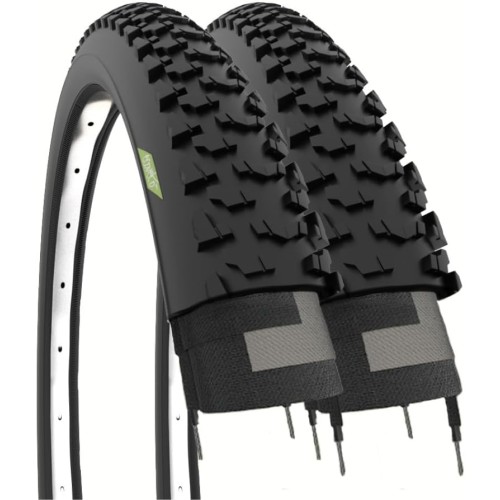 Ecovelò Unisex - Adult 2 MTB Tyres, 24 x 1.95 (50-507), Black, One Size