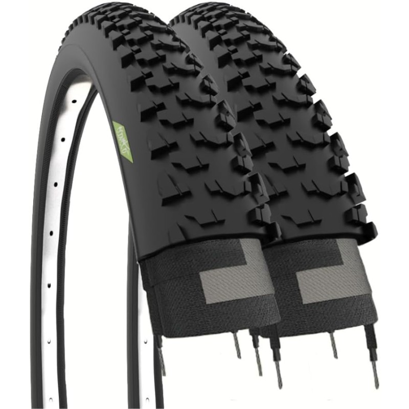 Ecovelò Unisex - Adult 2 MTB Tyres, 24 x 1.95 (50-507), Black, One Size