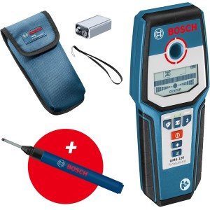 Bosch Professional Digital Tracking Device GMS 120 (маркер за сондажни отвори, максимална дълбочина на откриване на дърво/черни метали/цветни метали/кабели под напрежение: 38/120/80/50 mm) – ексклузивен комплект на Amazon