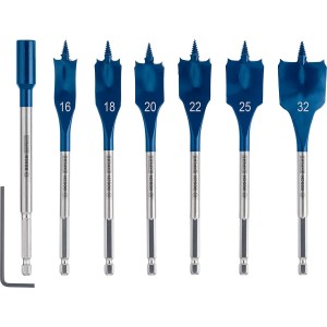 Bosch Professional 7 x Expert SelfCut Speed Flat Milling Drill Bit Set (for Softwood, Coarse Chipboard, Diameter 16-32 mm, Accessories Hammer Drill)