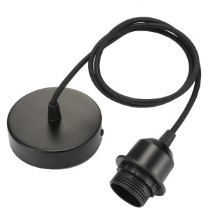 Linkind Lamp Suspension E27 with Screw Ring, 100 cm Textile Cable Height Adjustable, Lampshade Freely Selectable Pendant Light with E27 Socket, Lamp Holder Ideal for Ceiling Light Living Room, Black