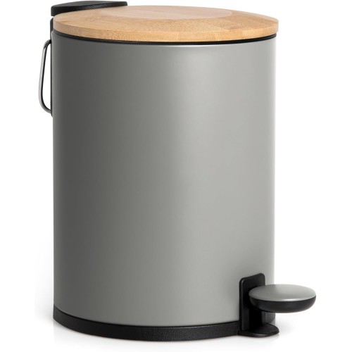 Kazai.® Bamboo Cosmetic Bin | Soft Close and Non-Slip | 3 Litres | Grey