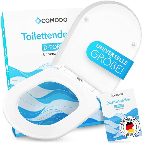 Comodo Toilet Lid with Soft-Close Mechanism and Quick Release – Antibacterial Toilet Lid in D Shape – Universal Toilet Seat Made of Duroplast – Toilet Seat with Mounting Accessories