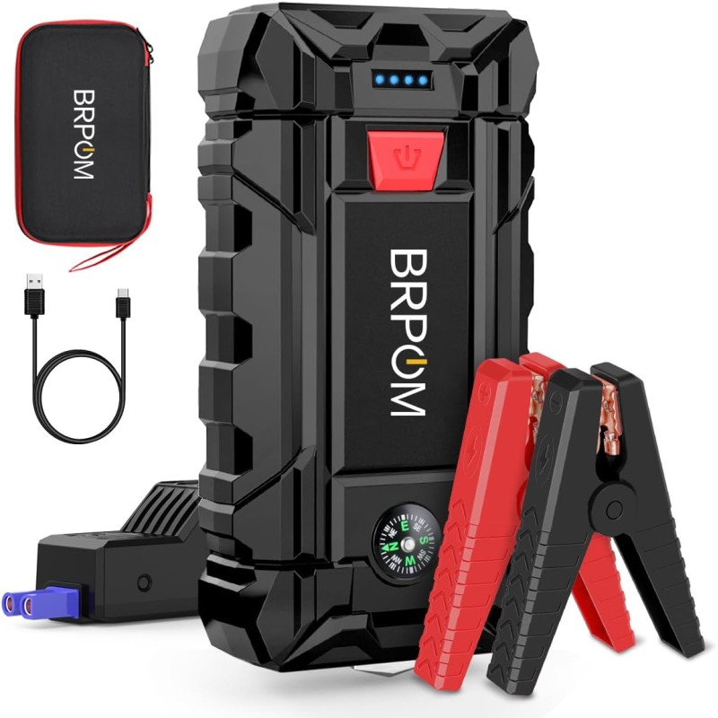 BRPOM Car Jump Starter 2000 A 21800 mAh Emergency Jump Starter for Car/Motorcycle (Engines up to 8.0 L, Gas or 6.5 L, Diesel), LED Flashlight, USB Port for Smartphone (2000 A)